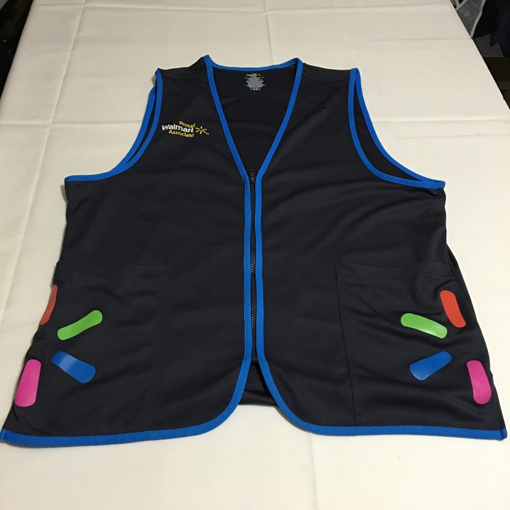 Walmart Vest Zip Unisex Large Gray Blue Trim Recycled Pockets